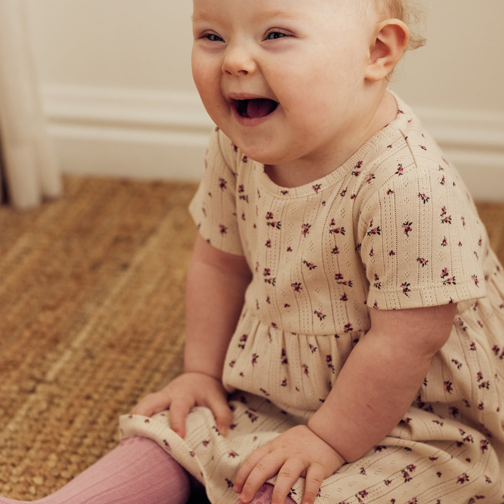 Tiny One Baby Dress S/S, Pointelle AOP Dress 313 Moonbeam AOP